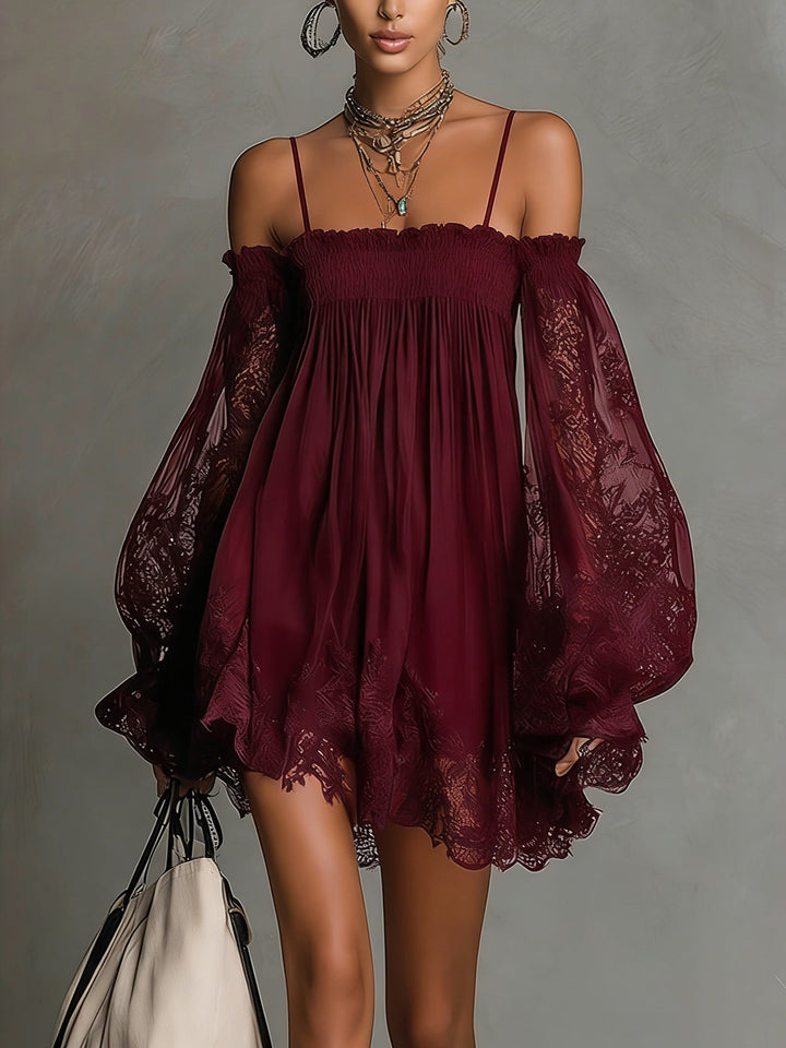 Noemi™ | Navy Lace Chiffon Mini Dress