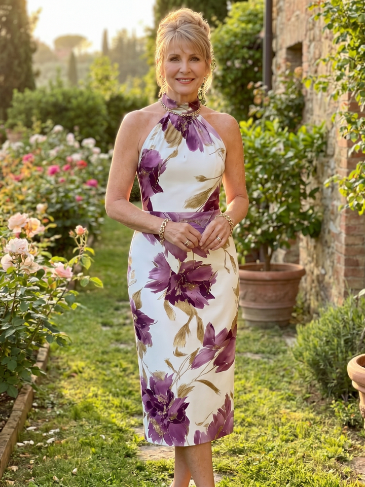Zinnara | Halter Neck Floral Print Midi Dress