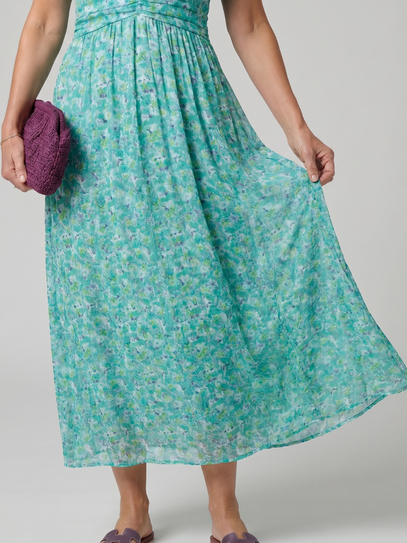 Juna | Short Sleeve Ditsy Floral Print Midi Dress