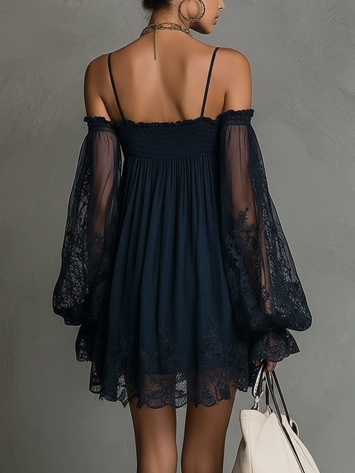 Noemi™ | Navy Lace Chiffon Mini Dress