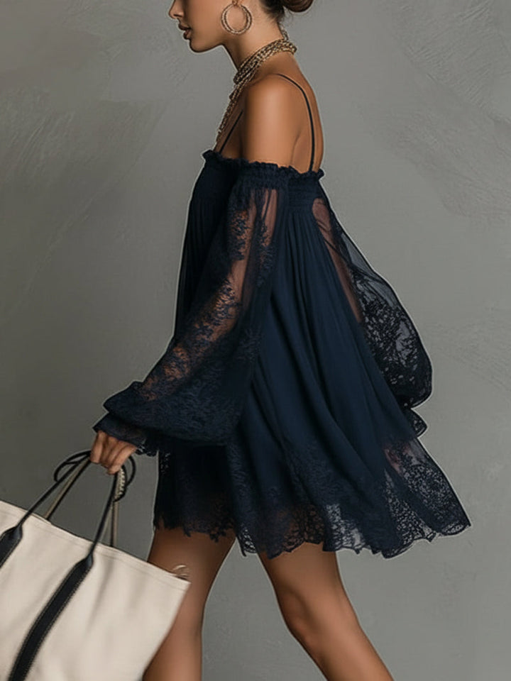 Noemi™ | Navy Lace Chiffon Mini Dress