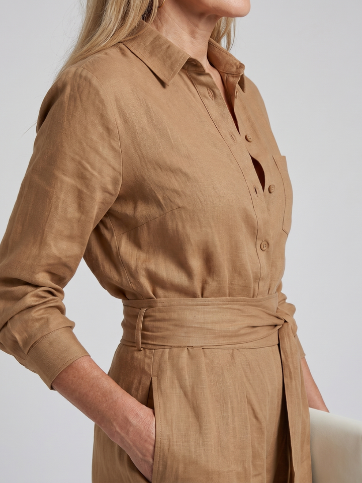 Jovie | Long Sleeve Button Front Wide Leg Jumpsuit