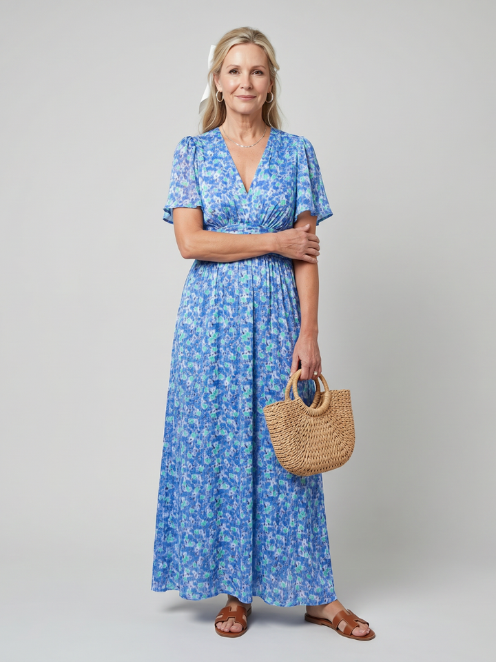 Juna | Short Sleeve Ditsy Floral Print Midi Dress