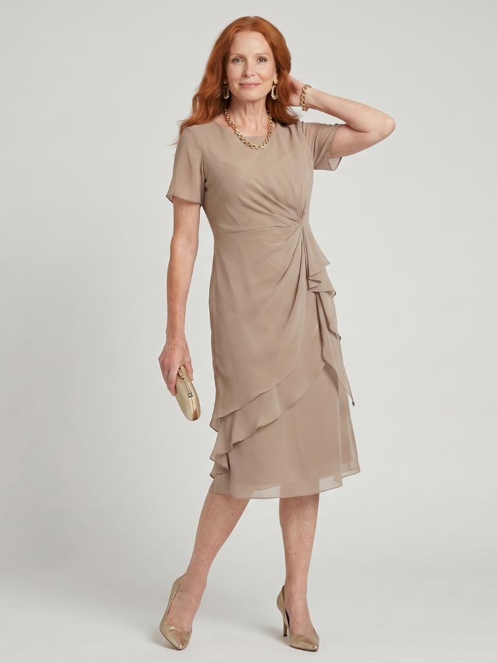Eira | Short Sleeve Layered Hem Midi Dress