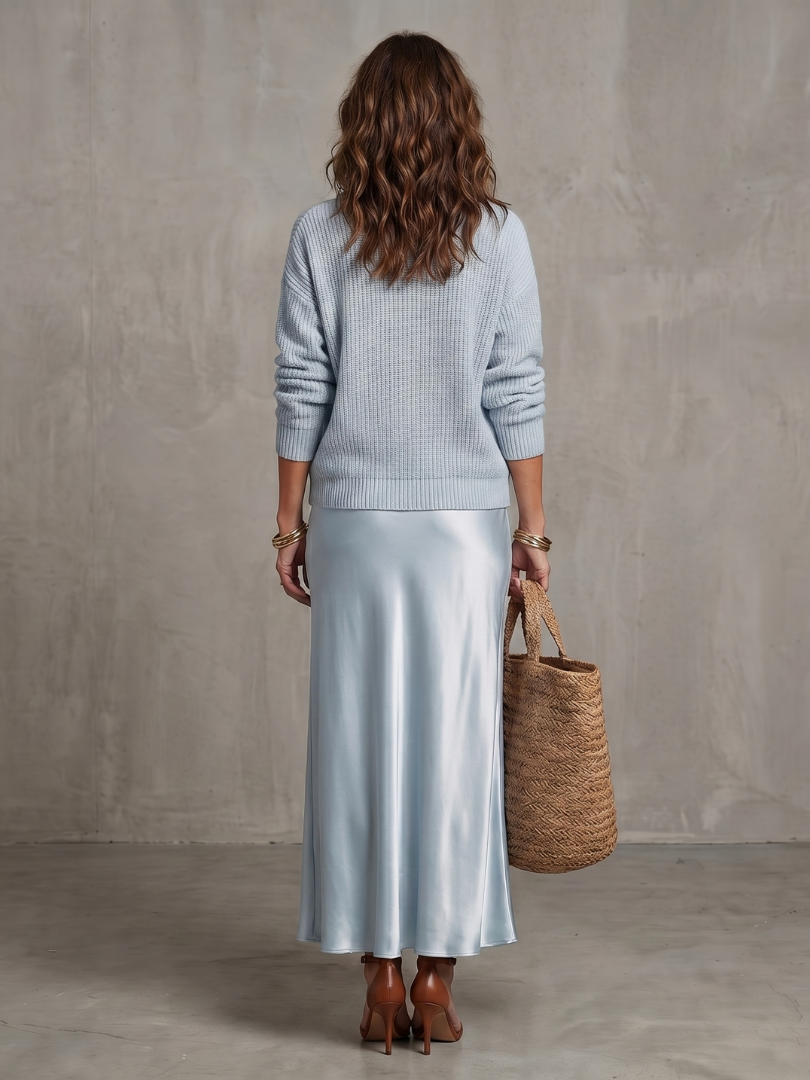 Luciana | Bias Fall Satin Skirt Knit Layer Set