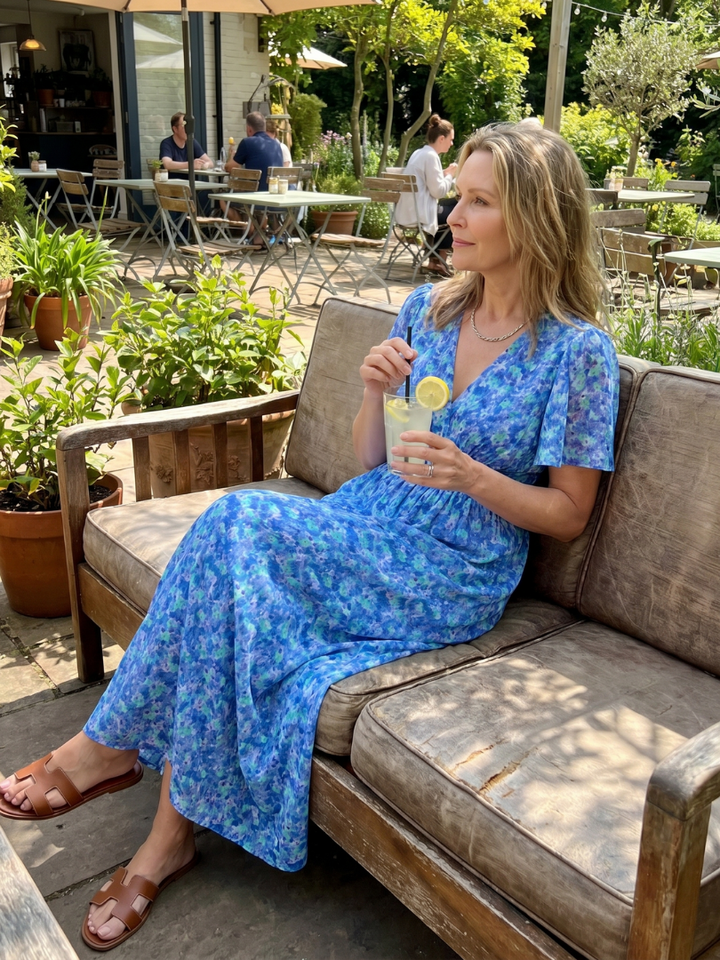 Juna | Short Sleeve Ditsy Floral Print Midi Dress