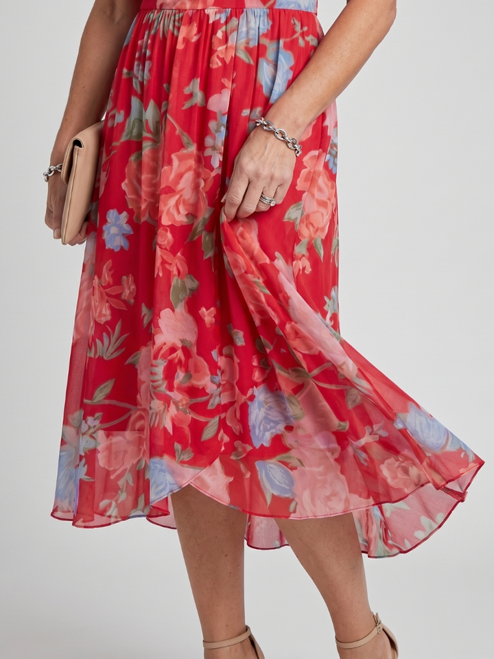 Mirabel | Flutter Sleeve Gathered Waist Floral Print Midi Dress