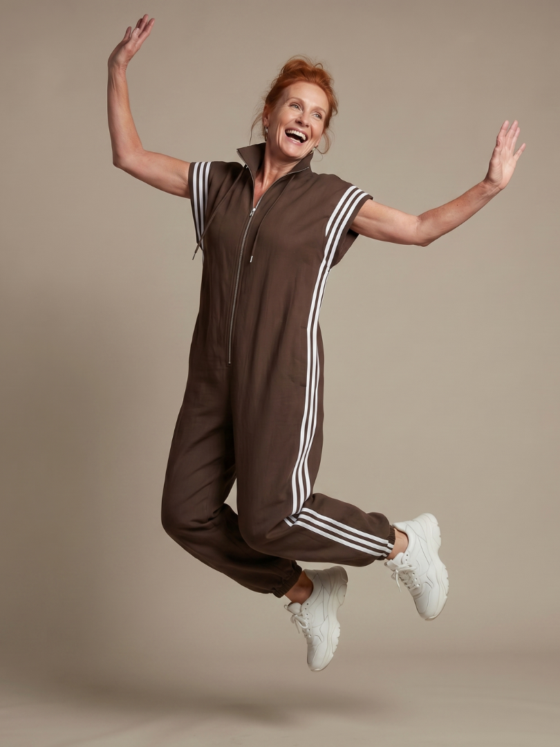 Lark | Zip Front Stripe Panel Jumpsuit