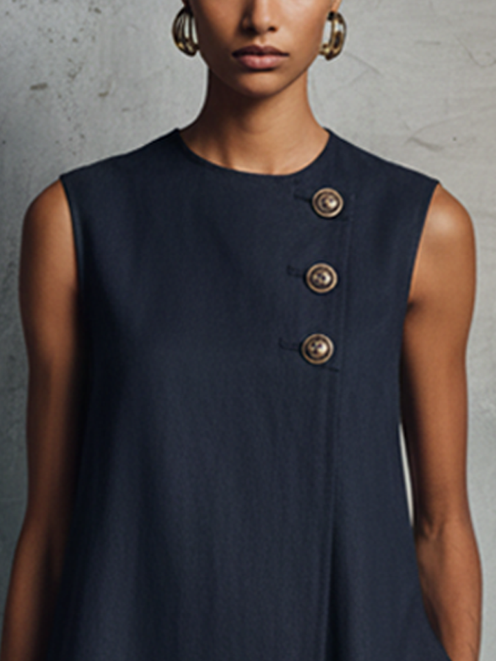 AUBREY | Round Neck Mini Dress with Asymmetric Buttons