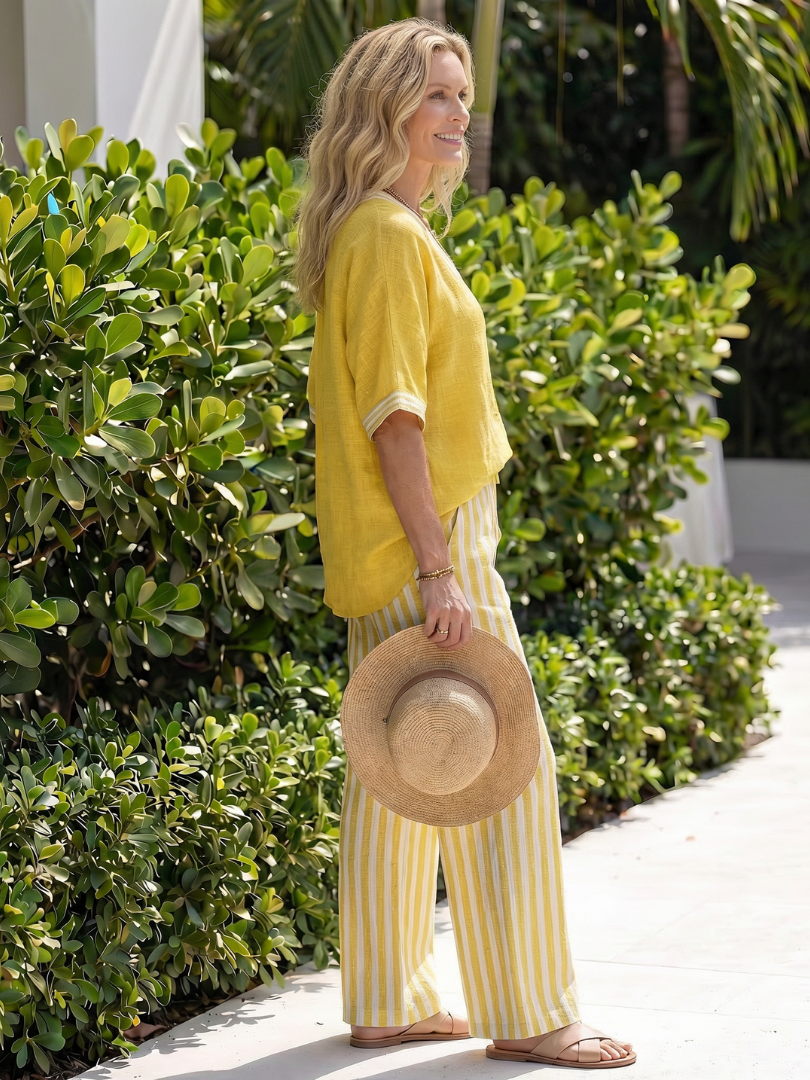Wren | Contrast V Neck Tunic Stripe Trouser Set