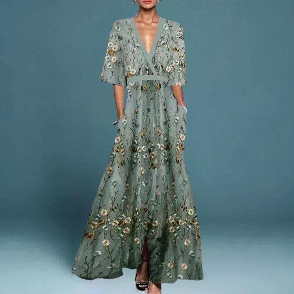 Hazel | Belted V-Neck Floral Maxi Dress