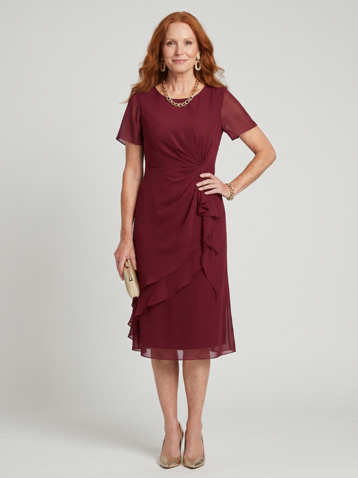 Eira | Short Sleeve Layered Hem Midi Dress