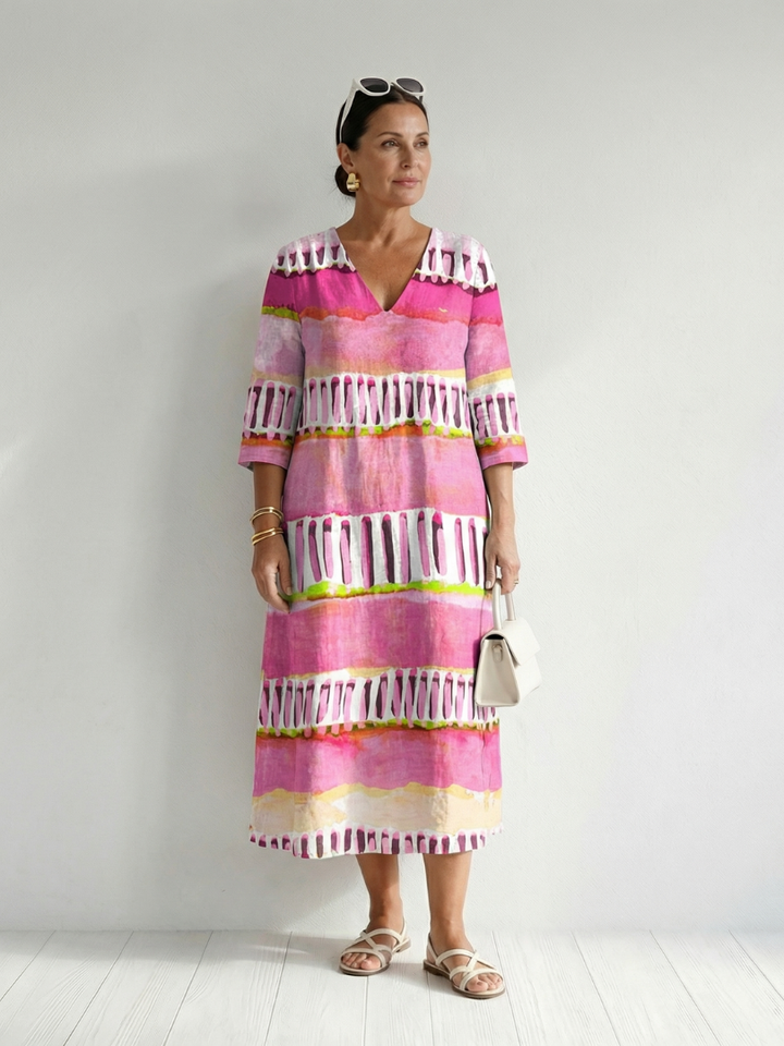 Calla | Easy Flow Patterned Stripe Midi Dress