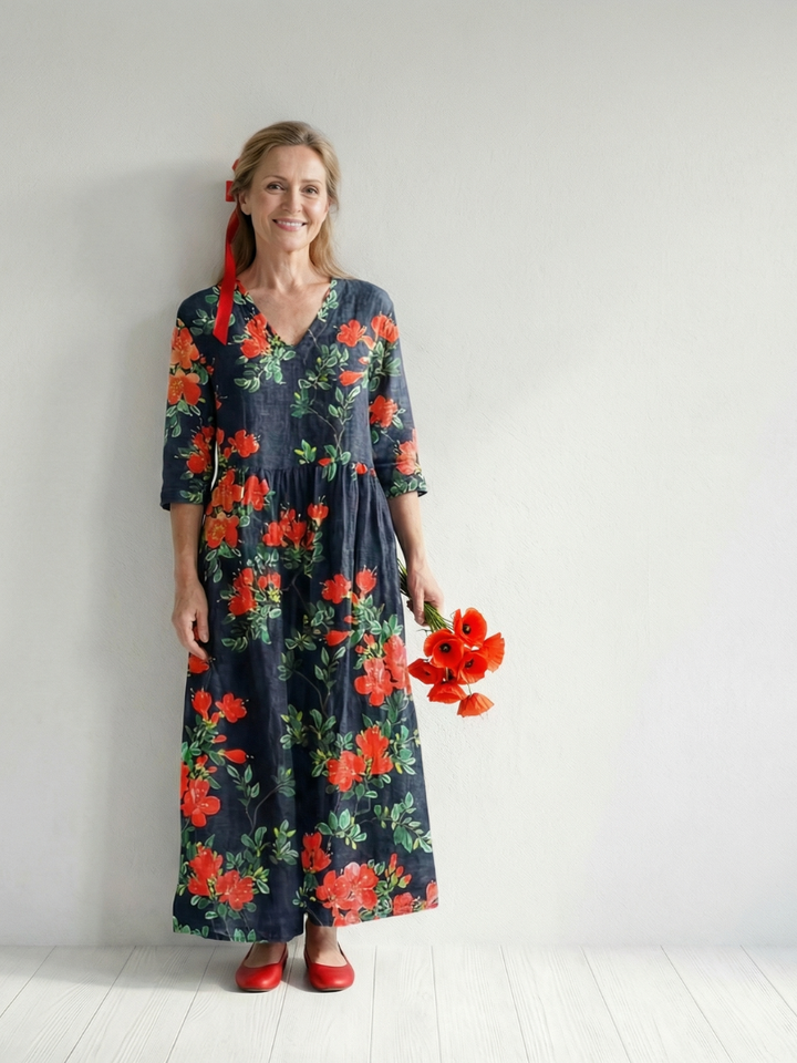 Cyrus | Calm Drape Floral Midi Dress