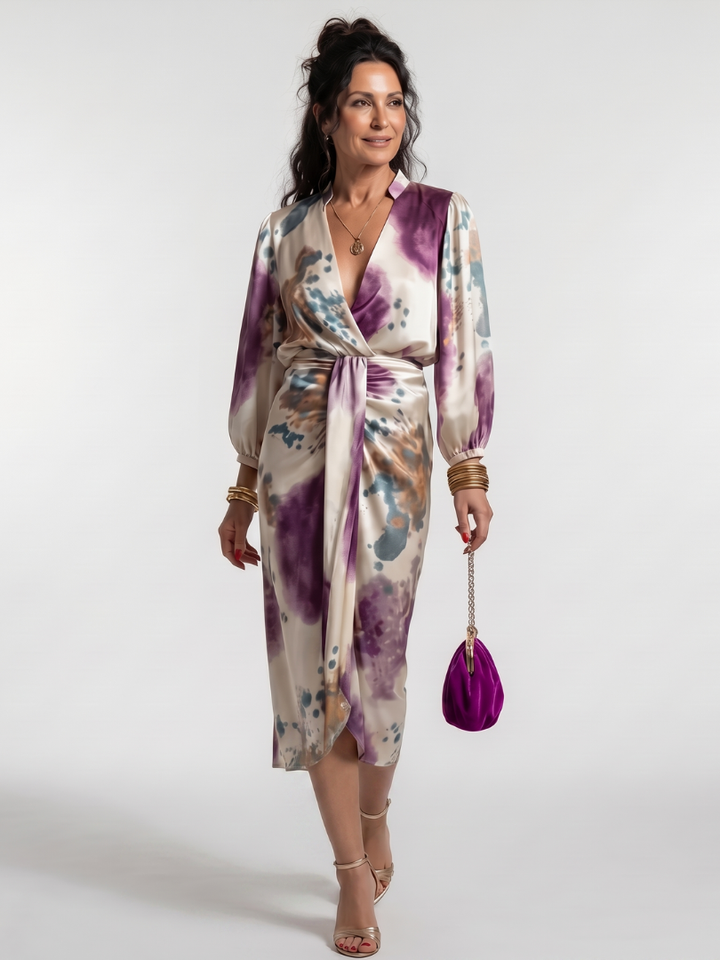 Valentina | Cross Wrap Tie Waist Printed Midi Dress