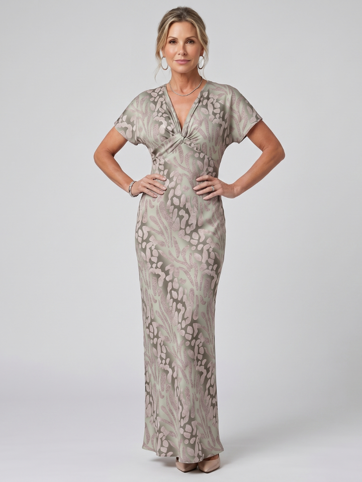 Astra | Short Sleeve Abstract Pattern Maxi Dress