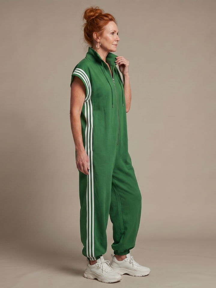 Lark | Zip Front Stripe Panel Jumpsuit
