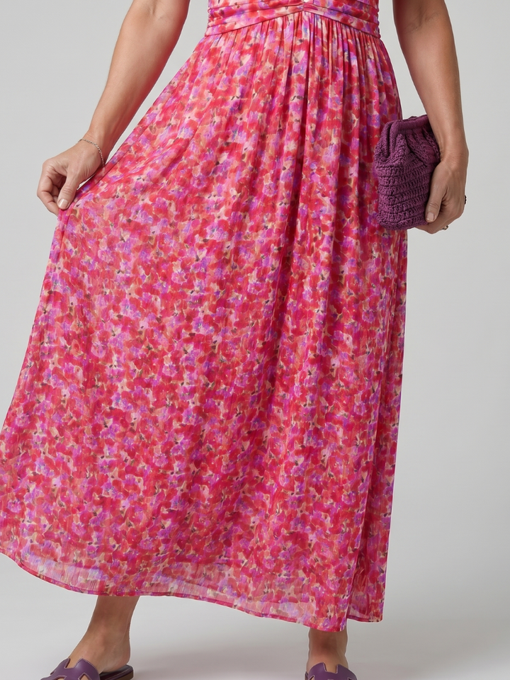 Juna | Short Sleeve Ditsy Floral Print Midi Dress