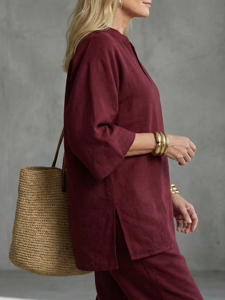 Georgiana | V Neck Tunic Gathered Trouser Set