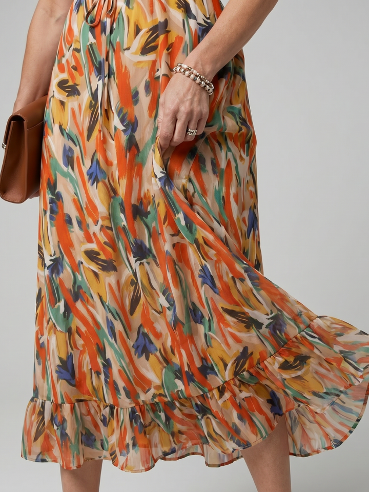 Quill | Spaghetti Strap Abstract Print Midi Dress