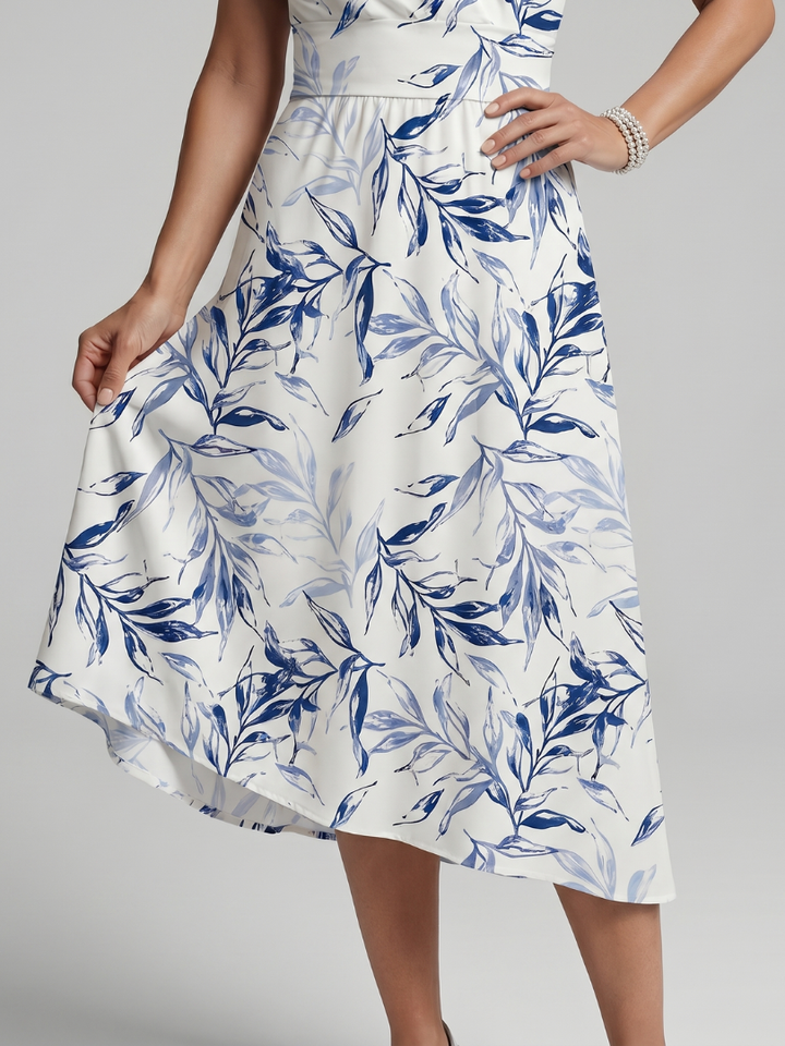 Kael | V Neck Soft Botanical Print Midi Dress