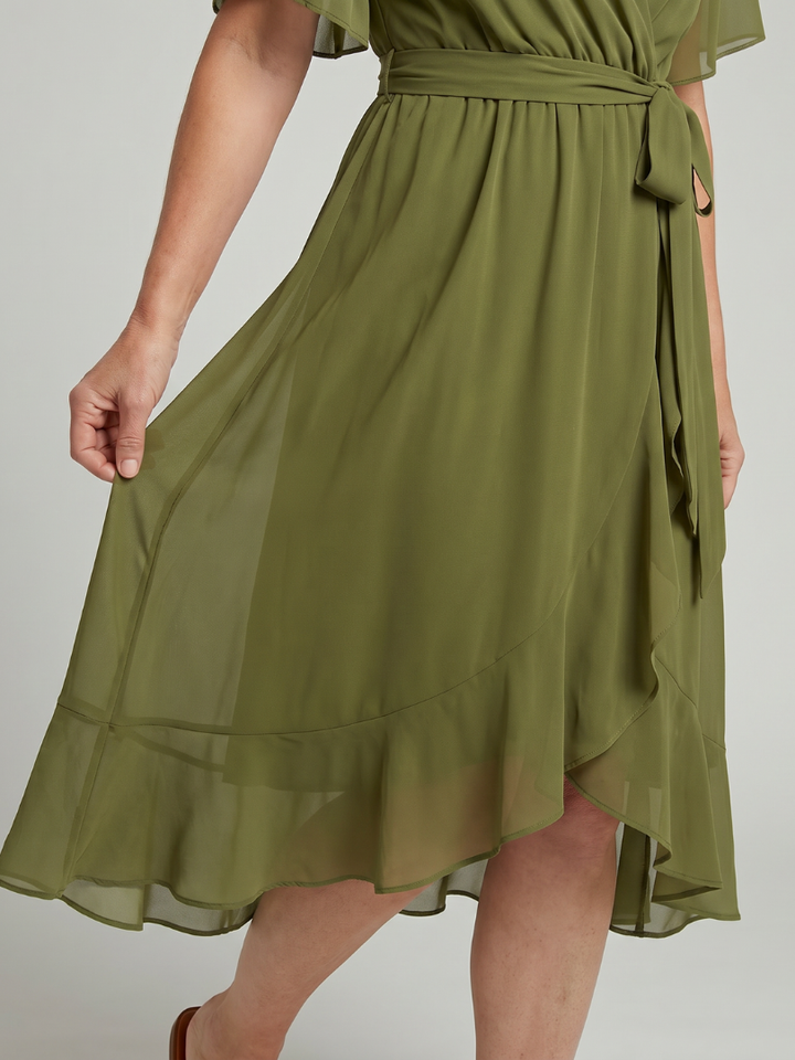 Keziah | Short Sleeve Wrap Soft Flowing Hem Midi Dress