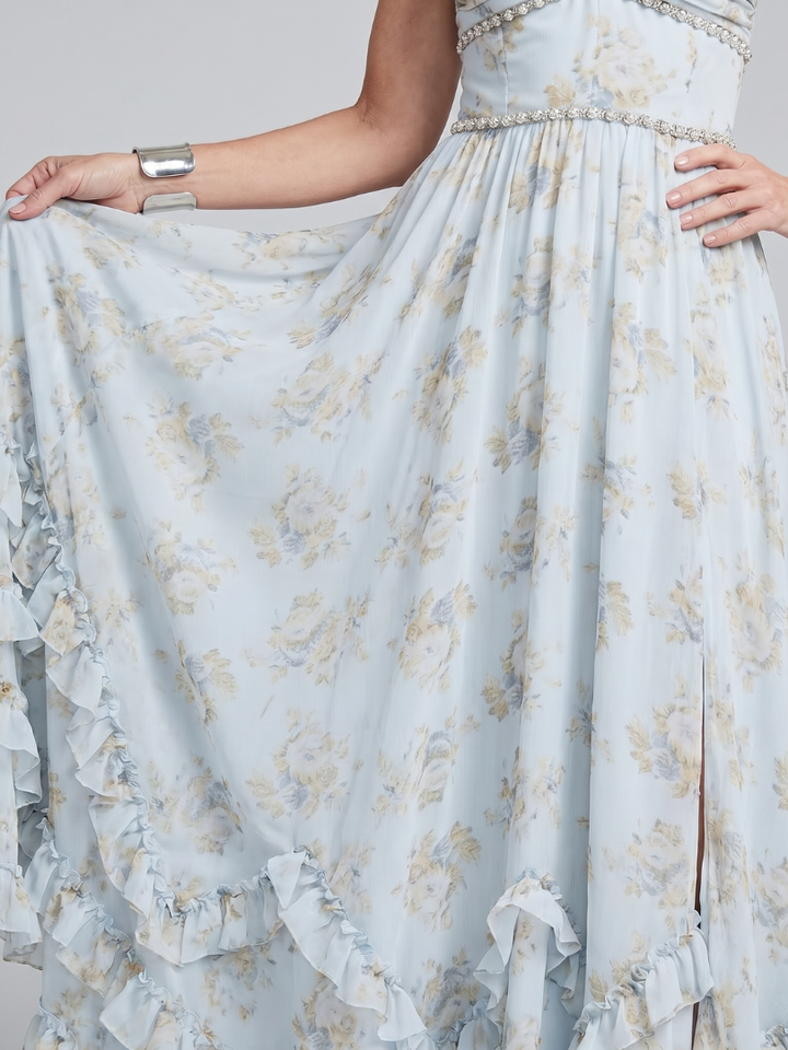 Alessia | Halter Neck Floral Beaded Strap Maxi Dress