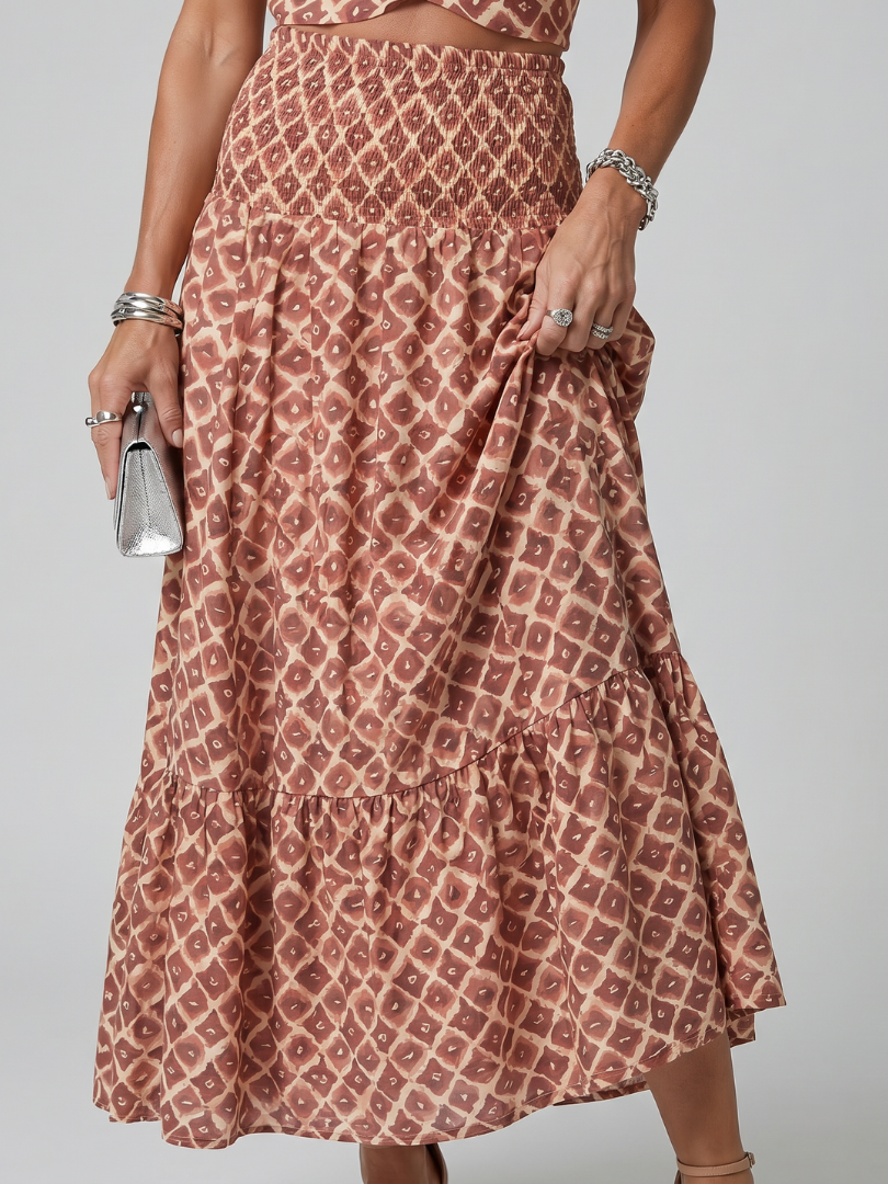 Olivia | Cross Halter Geometric Print Cutout Midi Dress