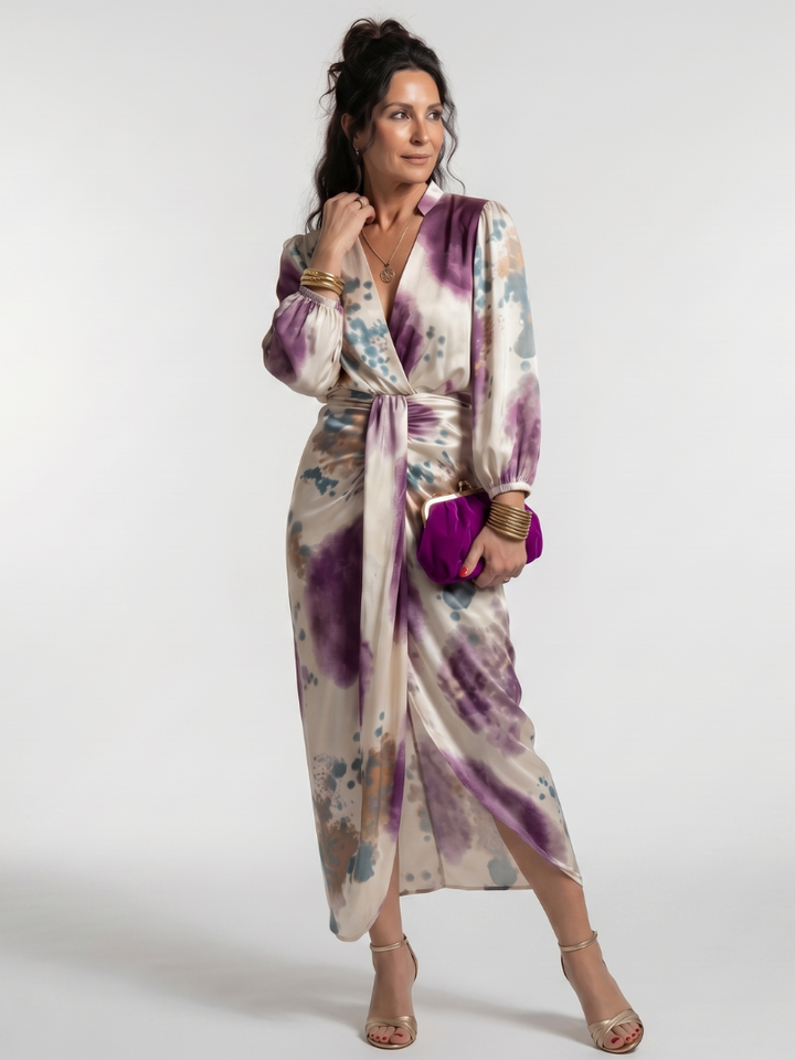Valentina | Cross Wrap Tie Waist Printed Midi Dress