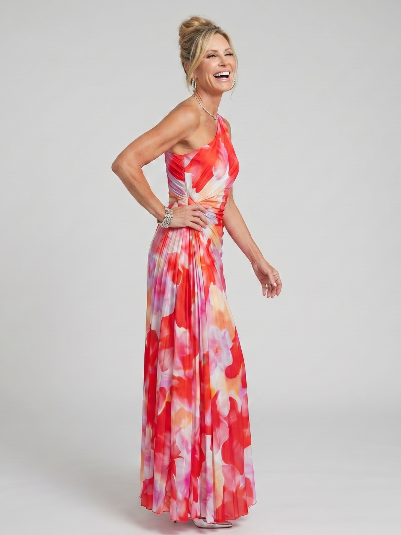 Carla | One Shoulder Pleated Bodice Midi Dress