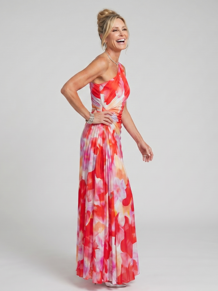 Carla | One Shoulder Pleated Bodice Midi Dress