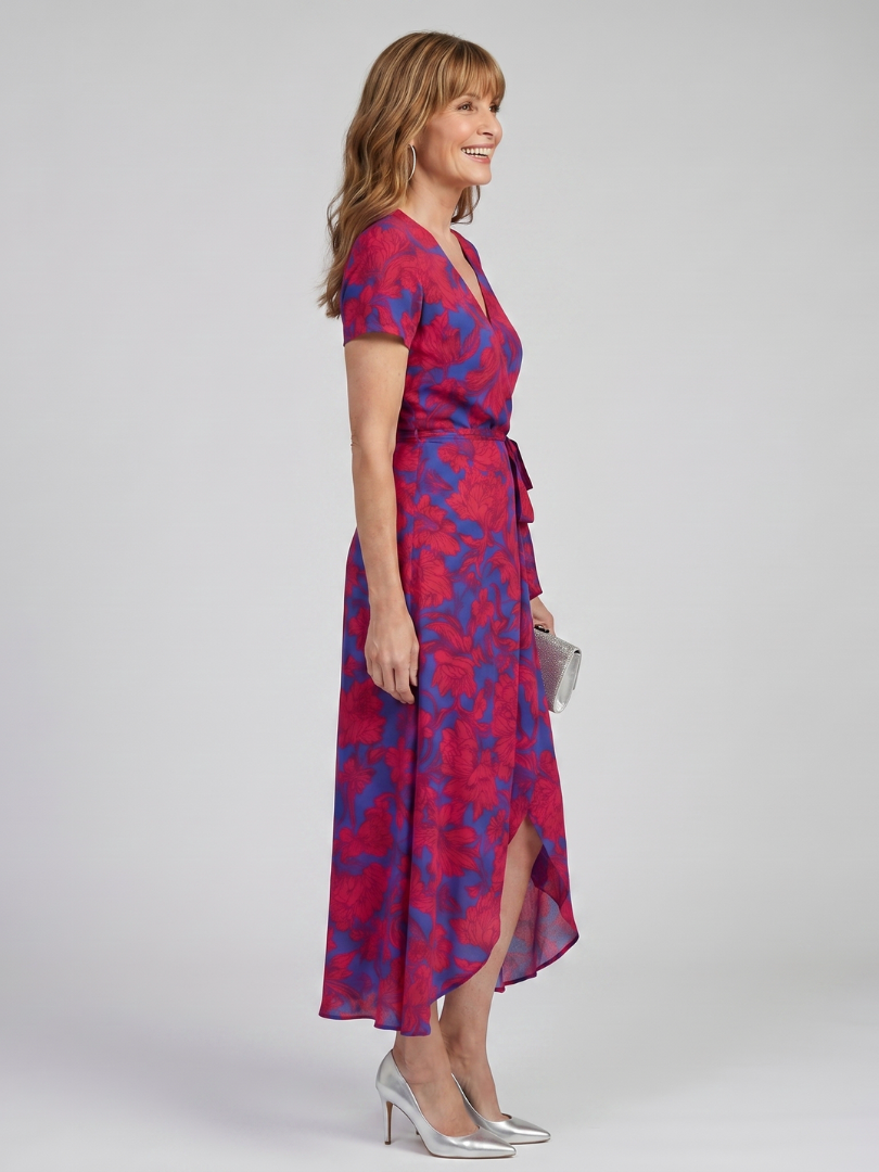 Priya | Short Sleeve Floral Wrap Midi Dress