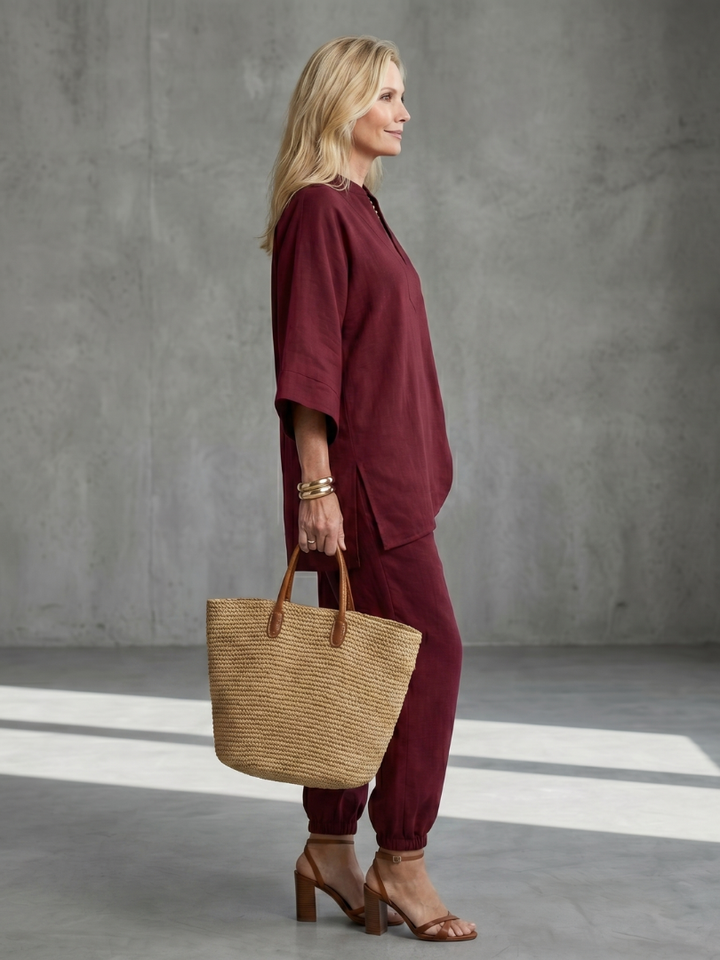 Georgiana | V Neck Tunic Gathered Trouser Set