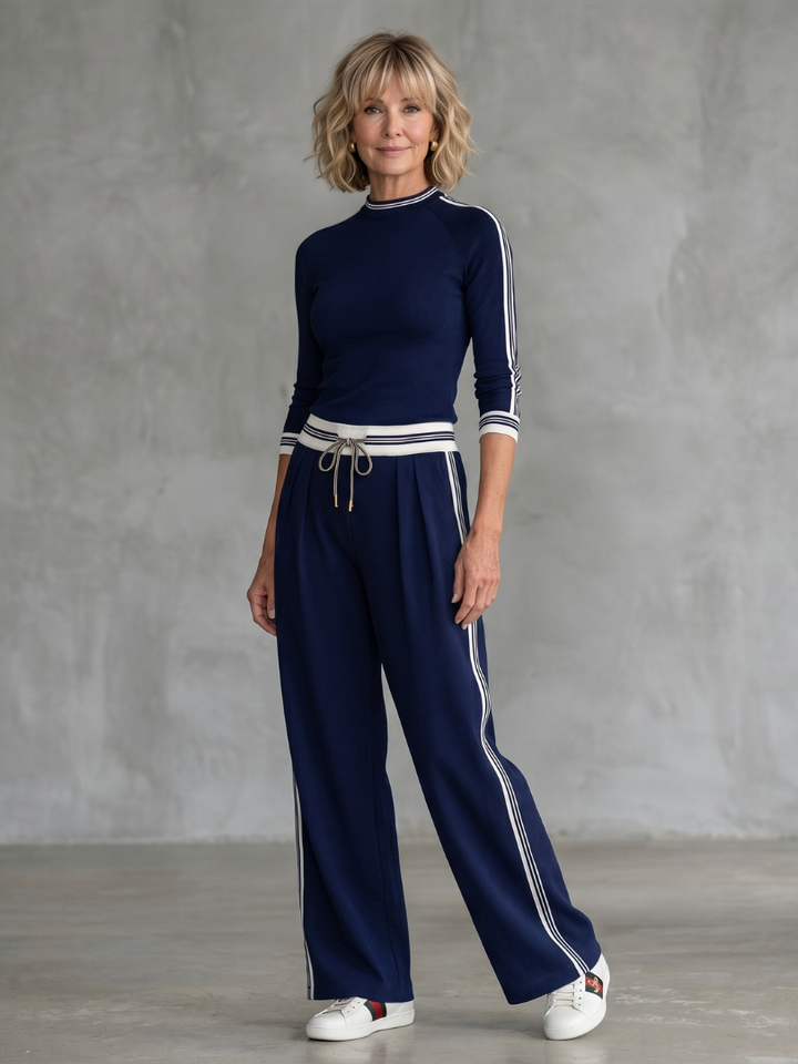 Eirlys | Fitted Long Sleeve Top Wide Leg Pants Set