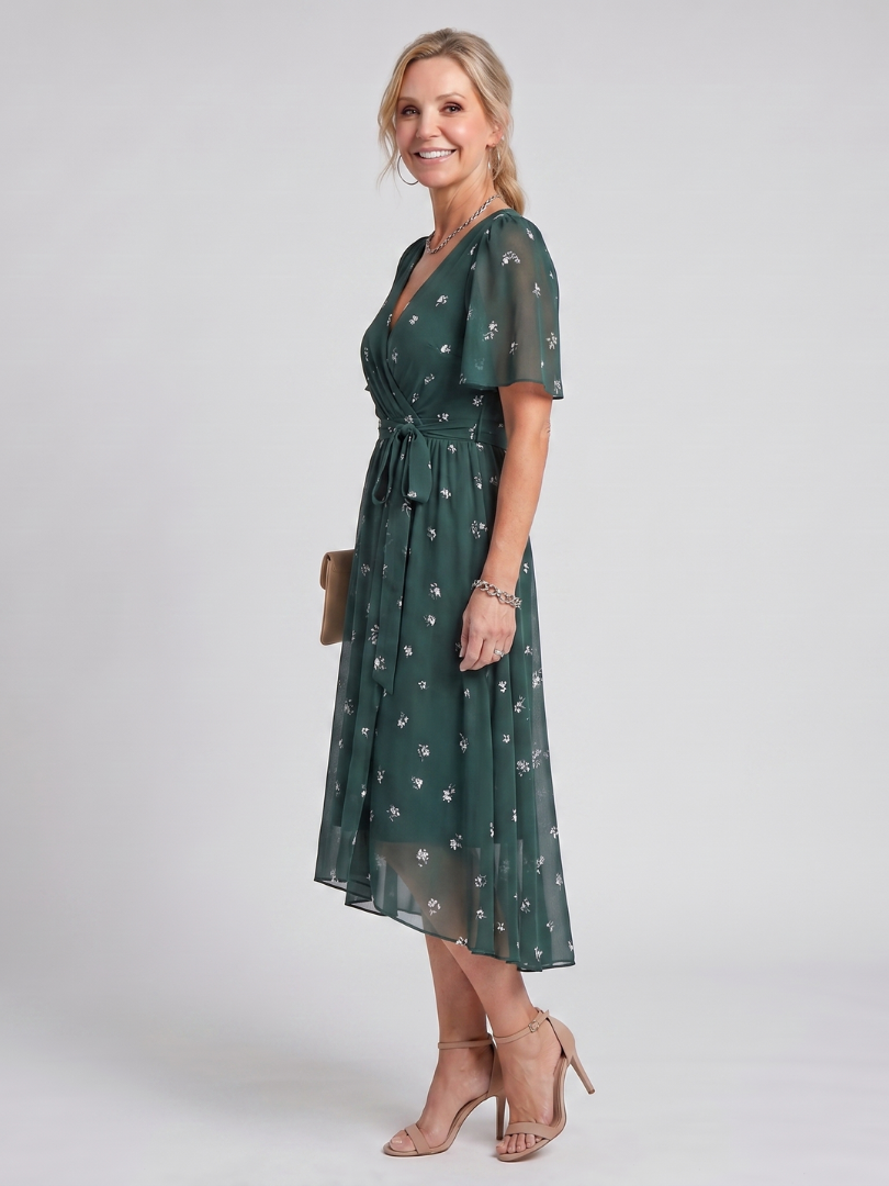 Mirabel | Flutter Sleeve Gathered Waist Floral Print Midi Dress