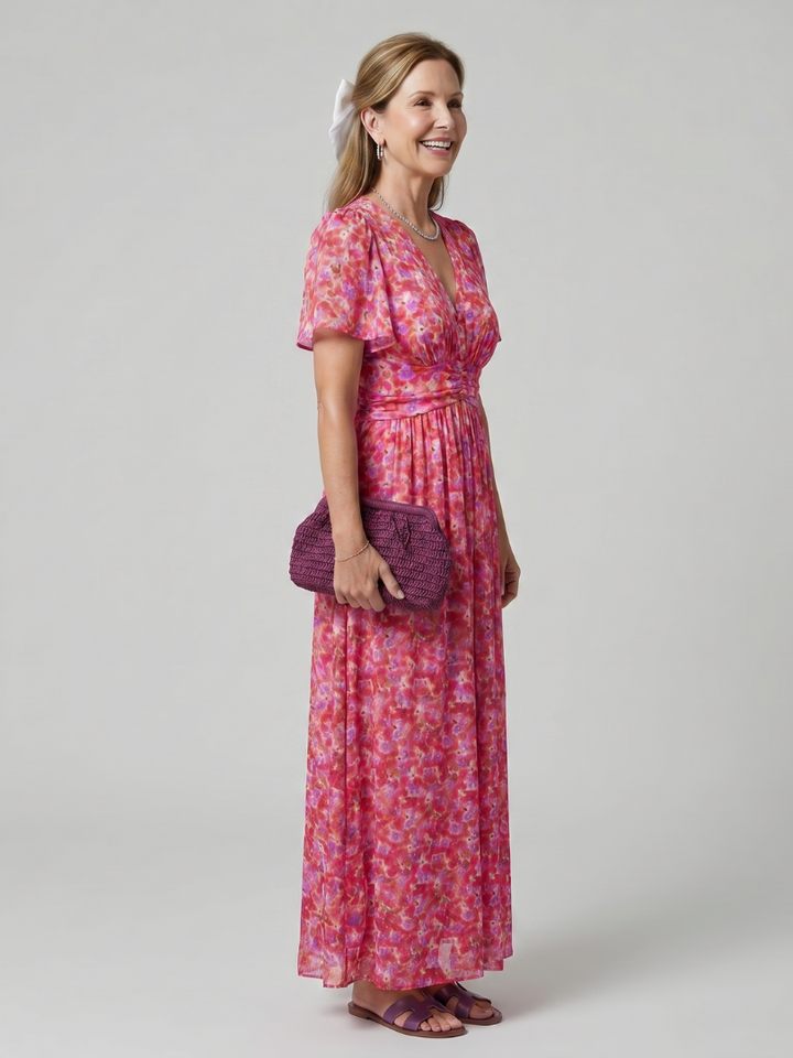 Juna | Short Sleeve Ditsy Floral Print Midi Dress