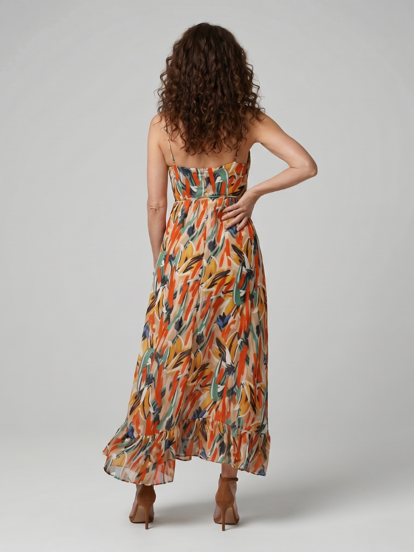 Quill | Spaghetti Strap Abstract Print Midi Dress