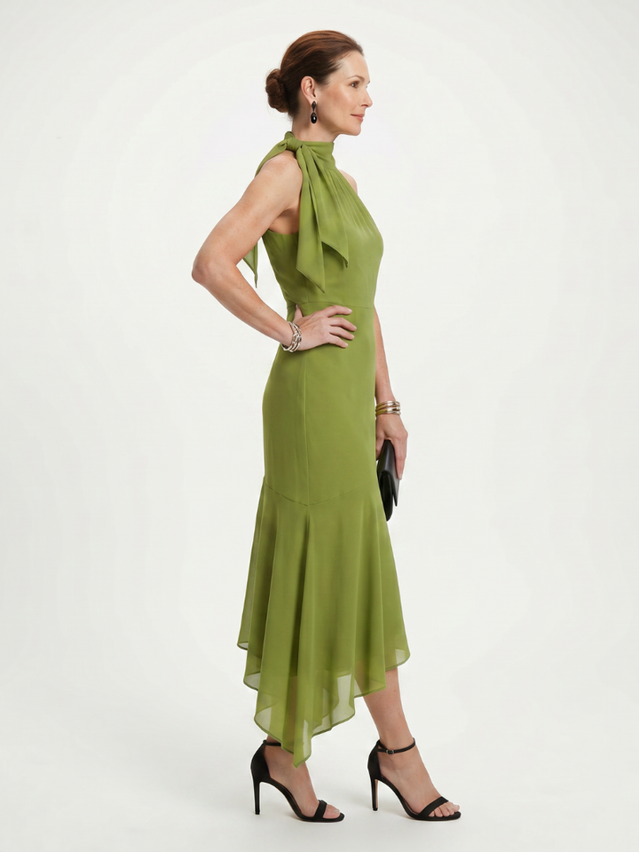 Winifred | Draped Halter Keyhole Midi Dress