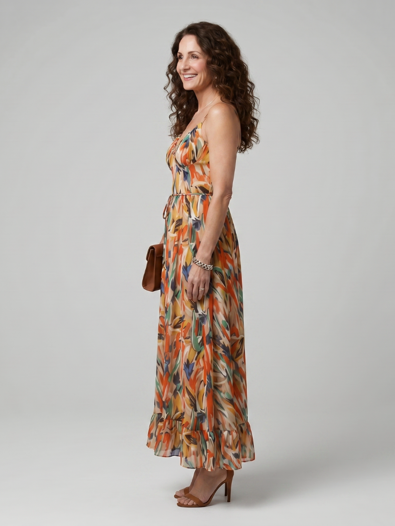 Quill | Spaghetti Strap Abstract Print Midi Dress