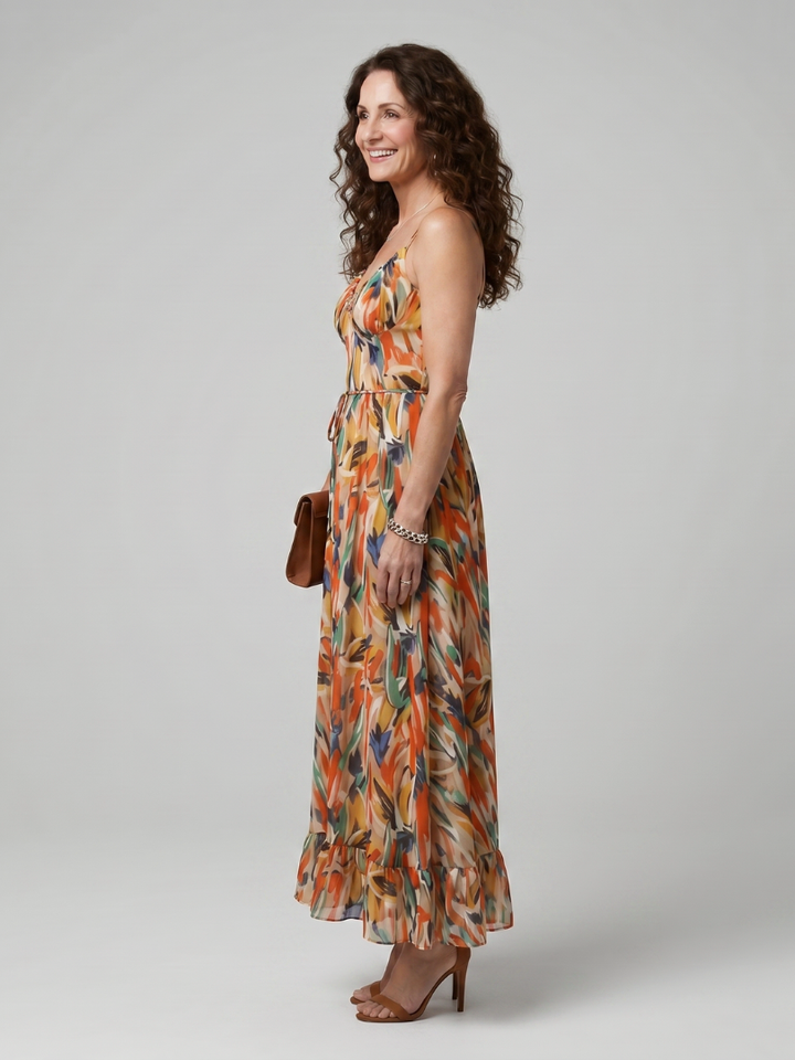 Quill | Spaghetti Strap Abstract Print Midi Dress
