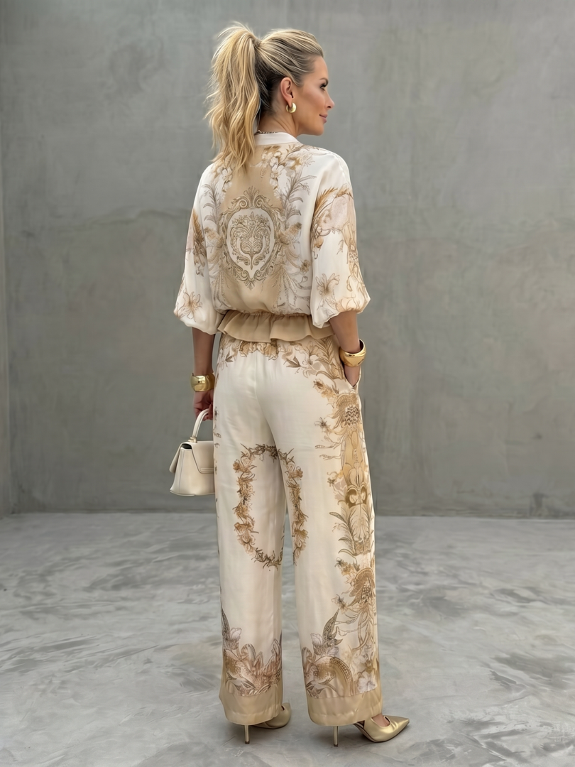 Indie | Zip Front Blouson Top Printed Two Piece Set