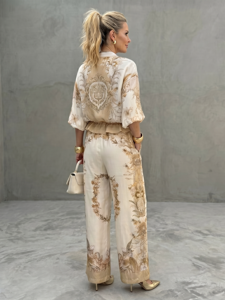 Indie | Zip Front Blouson Top Printed Two Piece Set