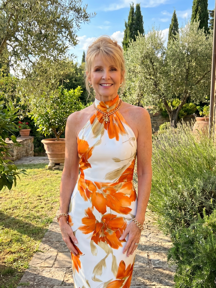 Zinnara | Halter Neck Floral Print Midi Dress