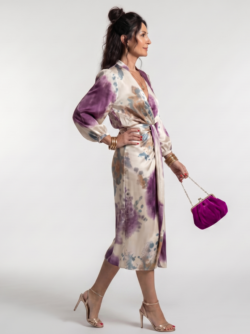 Valentina | Cross Wrap Tie Waist Printed Midi Dress