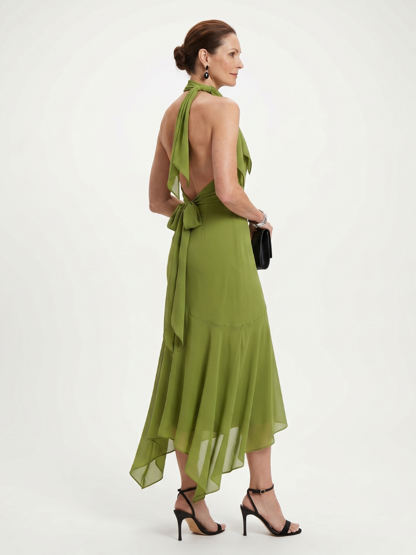 Winifred | Draped Halter Keyhole Midi Dress