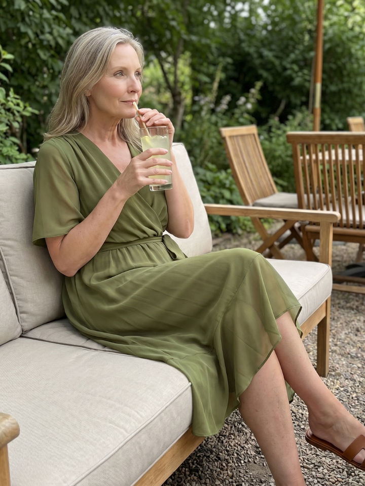 Keziah | Short Sleeve Wrap Soft Flowing Hem Midi Dress