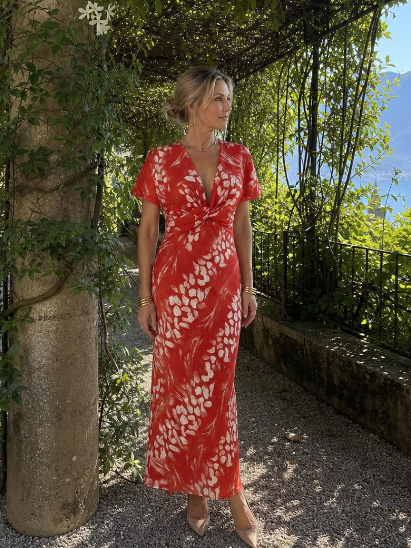 Astra | Short Sleeve Abstract Pattern Maxi Dress
