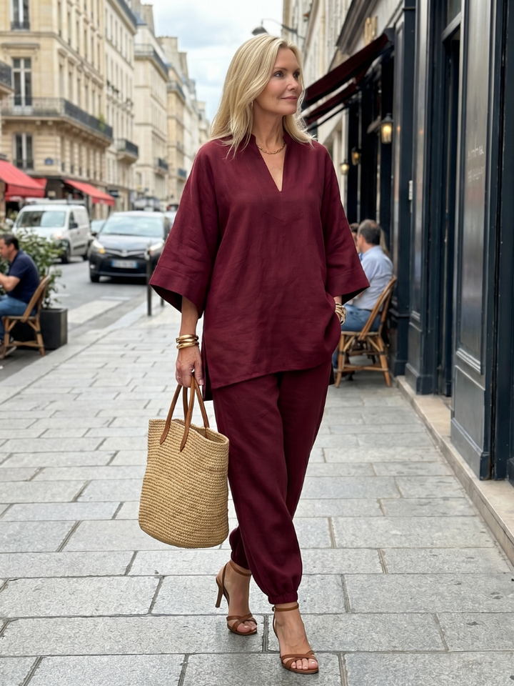 Georgiana | V Neck Tunic Gathered Trouser Set