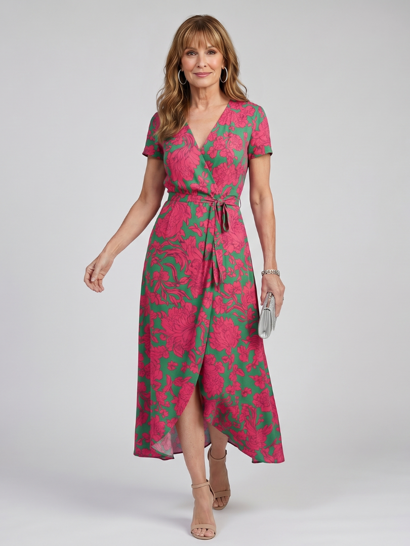 Priya | Short Sleeve Floral Wrap Midi Dress