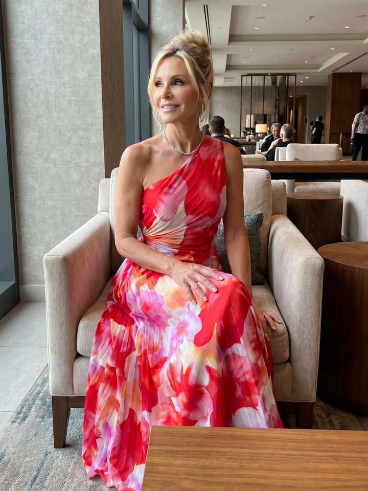 Carla | One Shoulder Pleated Bodice Midi Dress